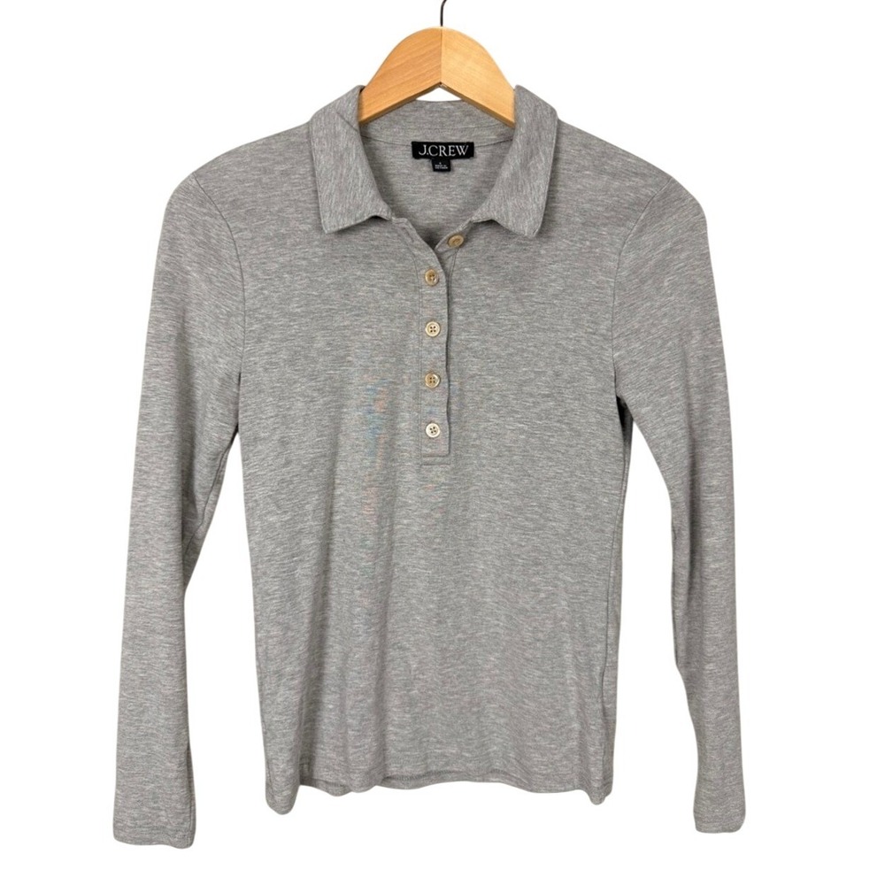 J Crew Long Sleeve Grey Polo Shirt Women's Size S Button Neck NWOT